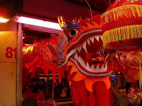 中国食料品店に飾られたドラゴン|2009年2月1日パリ13区(中国人街)の旧正月